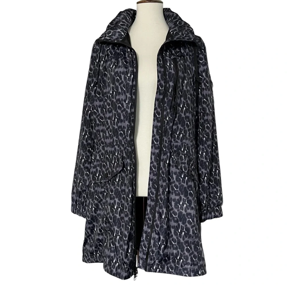 Lucky‎ Brand Mid Thigh Length Rain Jacket Leopard Print Women's